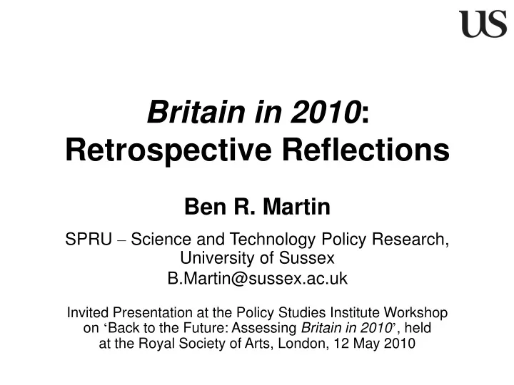britain in 2010 retrospective reflections