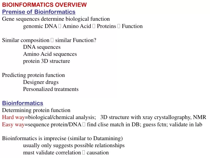 bioinformatics overview premise of bioinformatics