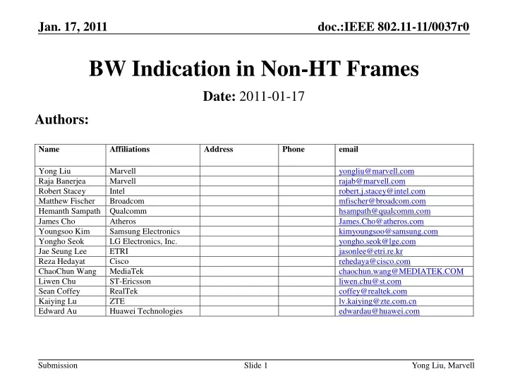 bw indication in non ht frames