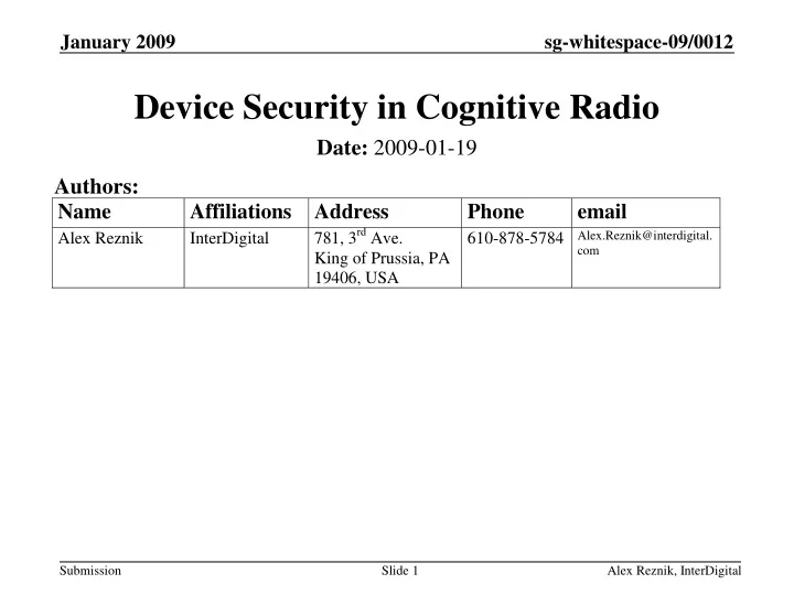 device security in cognitive radio