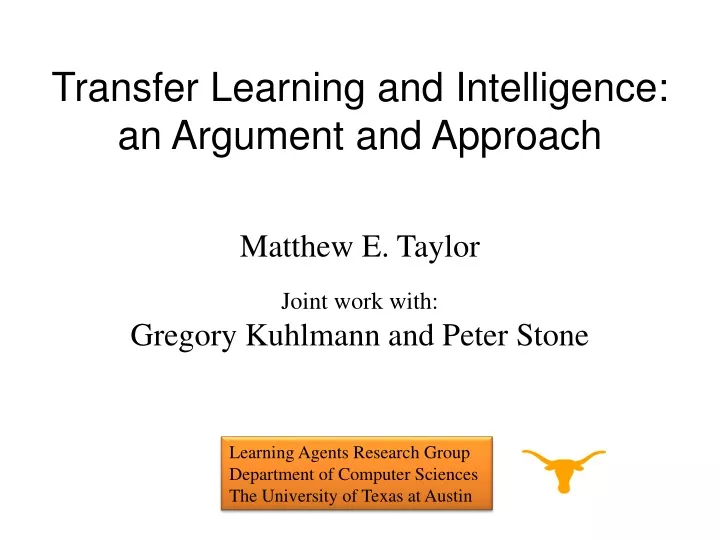transfer learning and intelligence an argument and approach