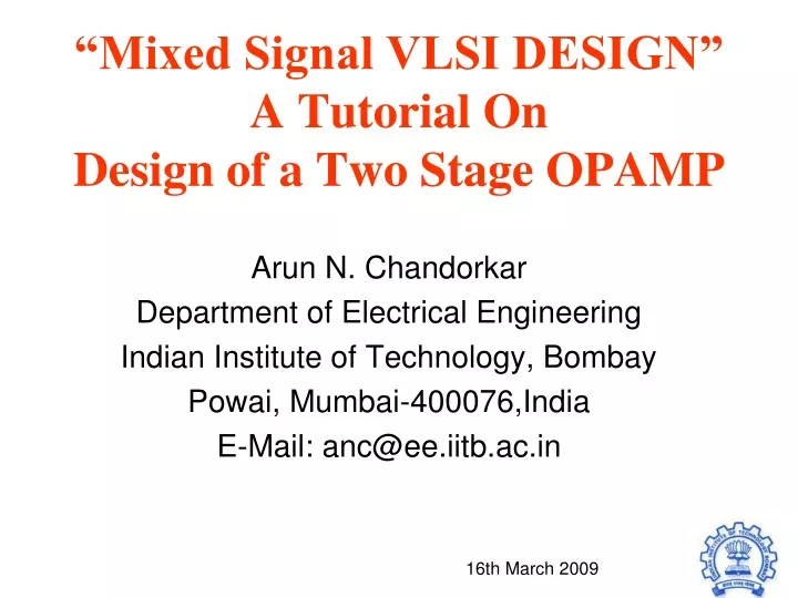 mixed signal vlsi design a tutorial on design of a two stage opamp