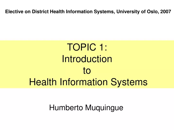 topic 1 introduction to health information systems