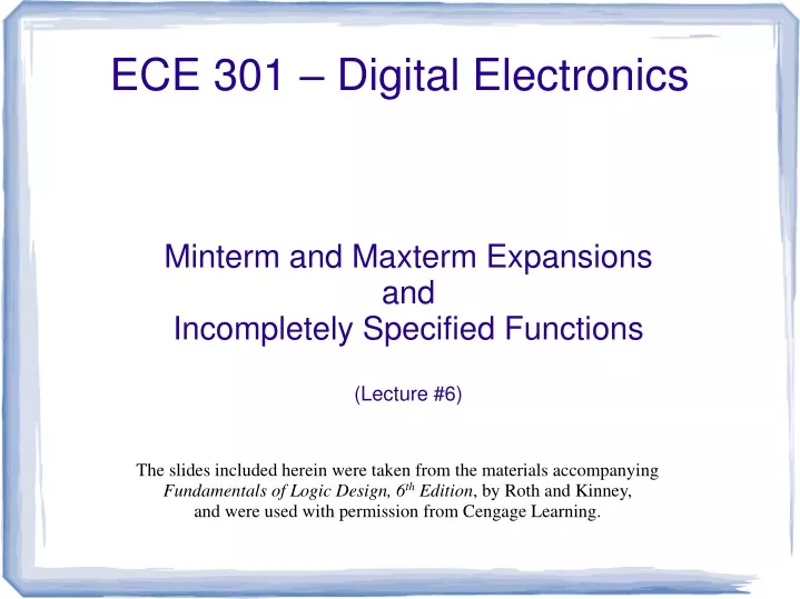 minterm and maxterm expansions and incompletely specified functions lecture 6