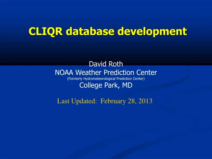 cliqr database development