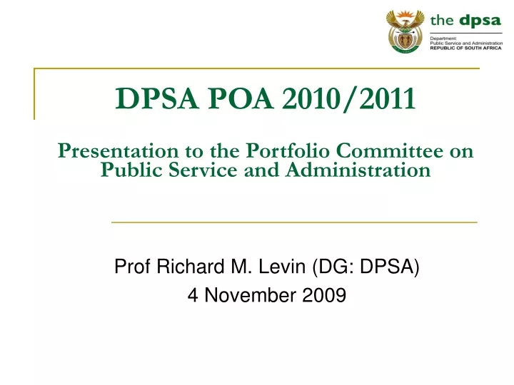 dpsa poa 2010 2011 presentation to the portfolio committee on public service and administration