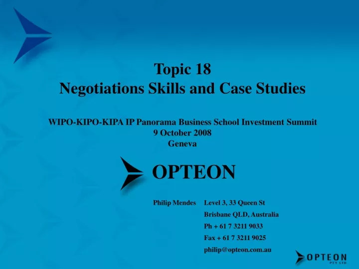 topic 18 negotiations skills and case studies
