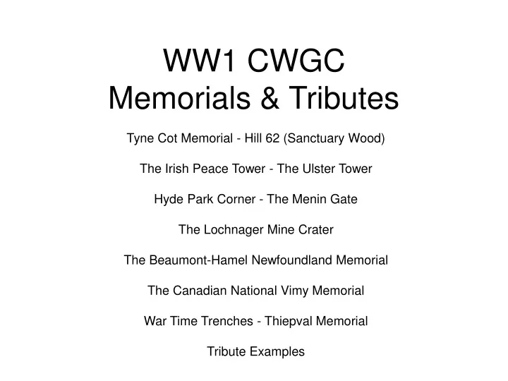ww1 cwgc memorials tributes