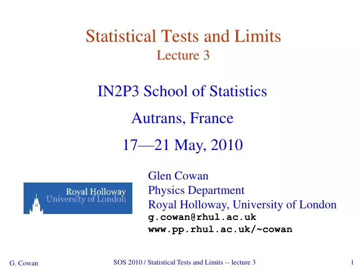 statistical tests and limits lecture 3
