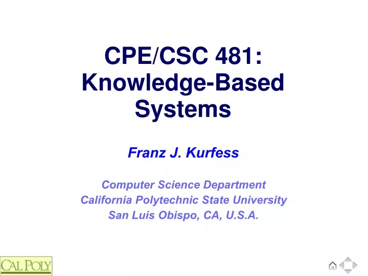 cpe csc 481 knowledge based systems