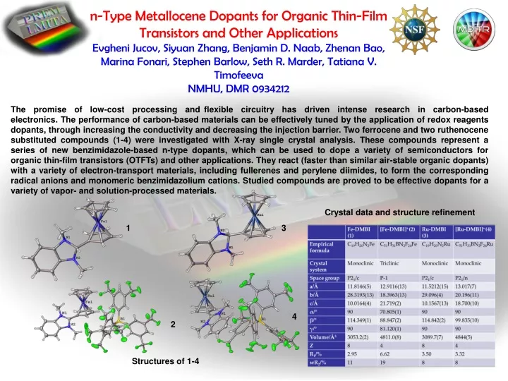 n type metallocene dopants for organic thin film