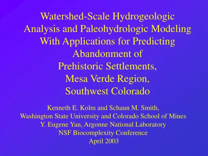watershed scale hydrogeologic analysis