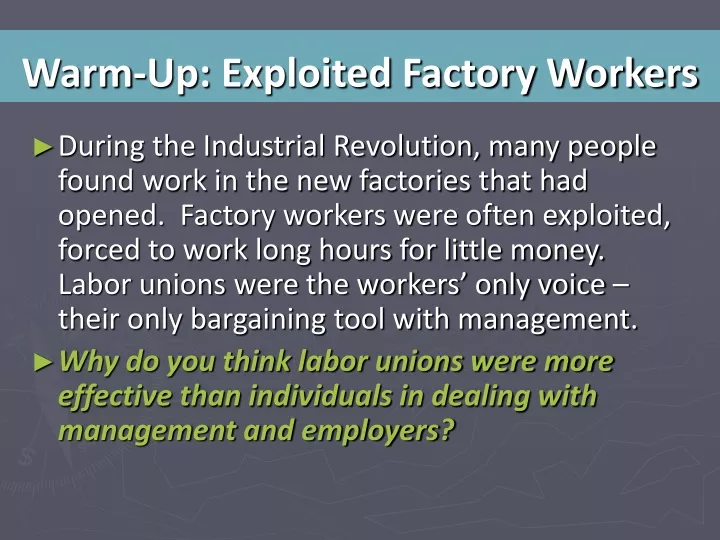 warm up exploited factory workers