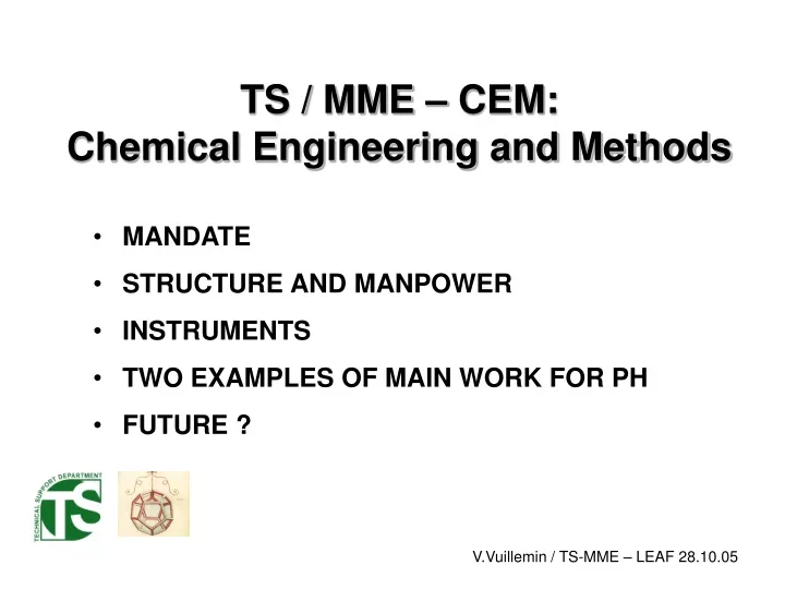 ts mme cem chemical engineering and methods