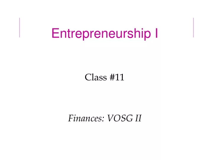 entrepreneurship i