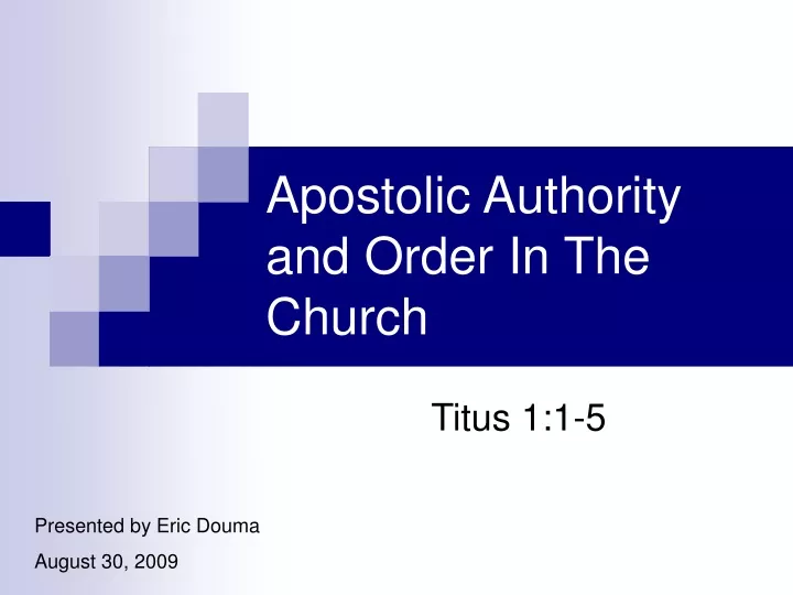apostolic authority and order in the church