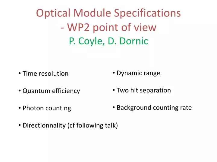 optical module specifications wp2 point of view p coyle d dornic