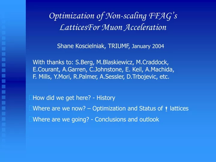 optimization of non scaling ffag s latticesfor