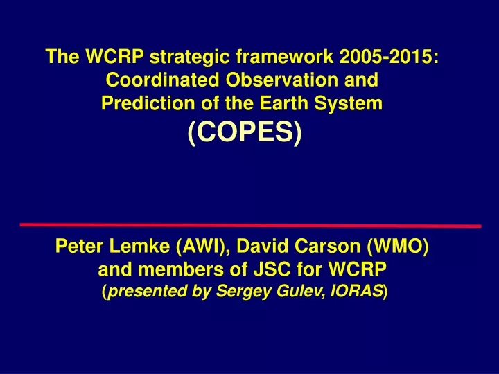 the wcrp strategic framework 2005 2015