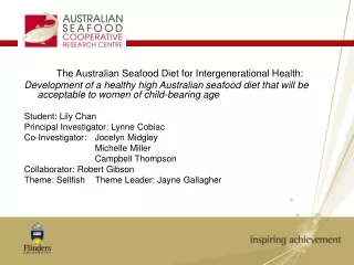 The Australian Seafood Diet for Intergenerational Health: