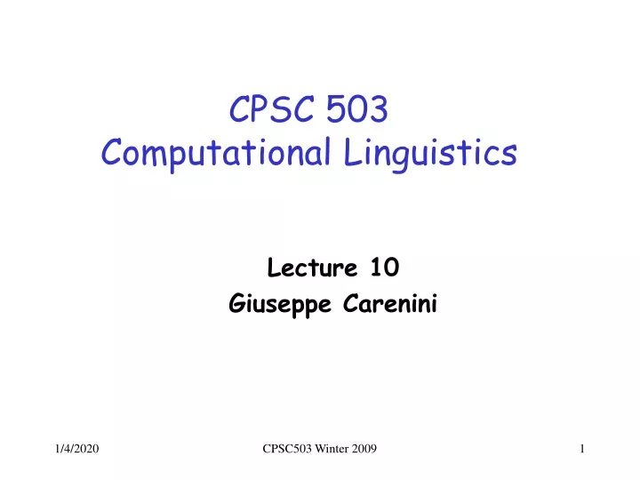 cpsc 503 computational linguistics