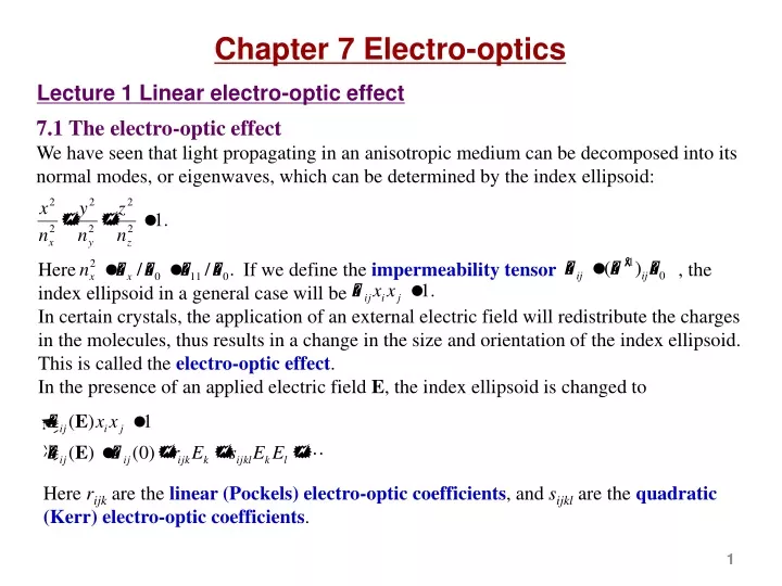 chapter 7 electro optics lecture 1 linear electro