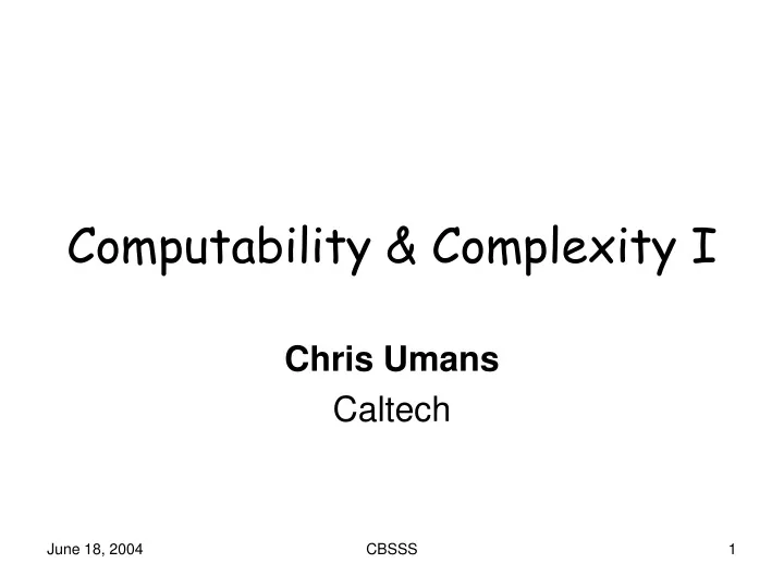computability complexity i
