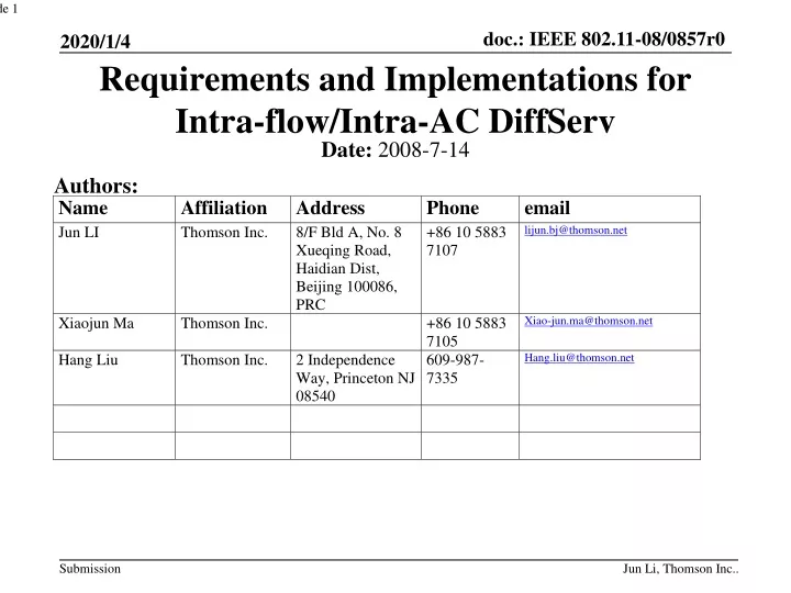 requirements and implementations for intra flow intra ac diffserv