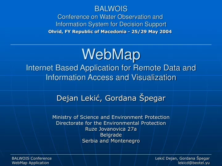 webmap internet based application for remote data and information access and visualization