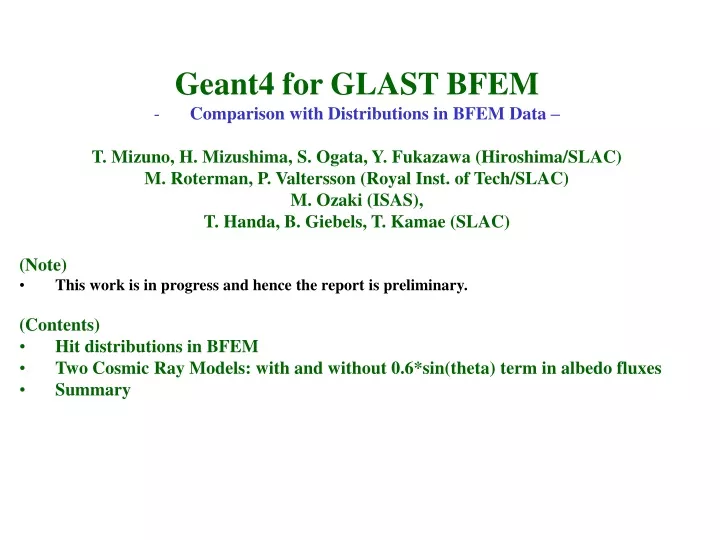 geant4 for glast bfem comparison with