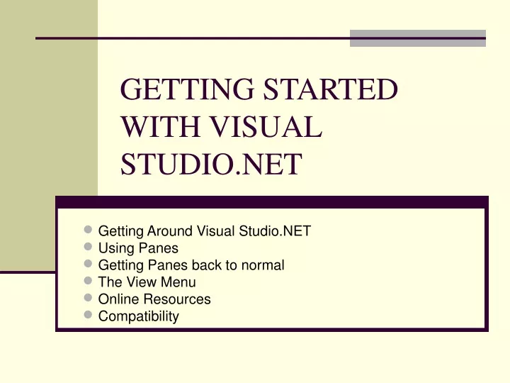 getting started with visual studio net