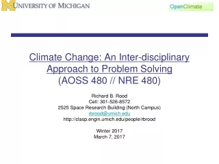 Climate Change: An Inter-disciplinary Approach to Problem Solving (AOSS 480 // NRE 480)
