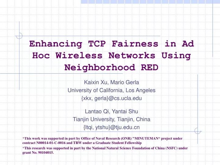 enhancing tcp fairness in ad hoc wireless