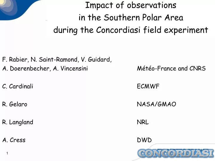 impact of observations in the southern polar area