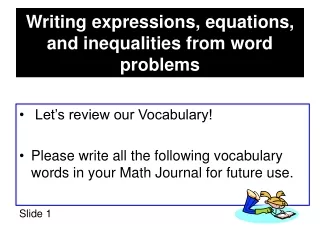 Writing expressions, equations, and inequalities from word problems