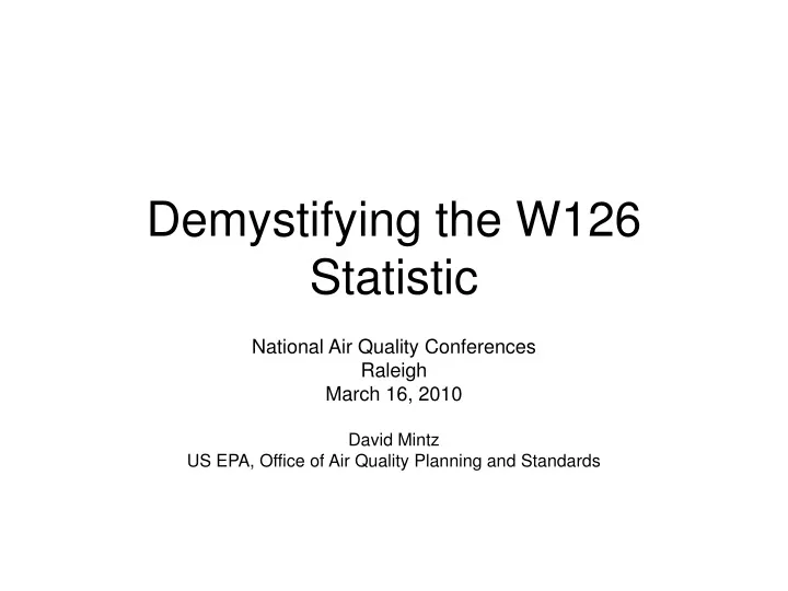 demystifying the w126 statistic