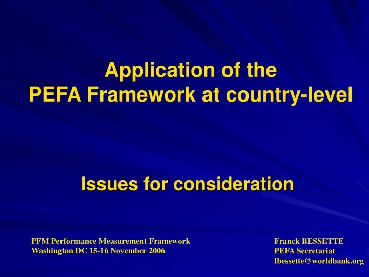 application of the pefa framework at country level