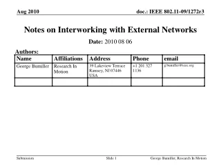 Notes on Interworking with External Networks