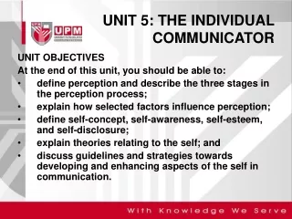 UNIT 5: THE INDIVIDUAL COMMUNICATOR