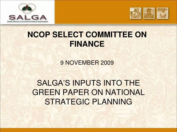 ncop select committee on finance 9 november 2009