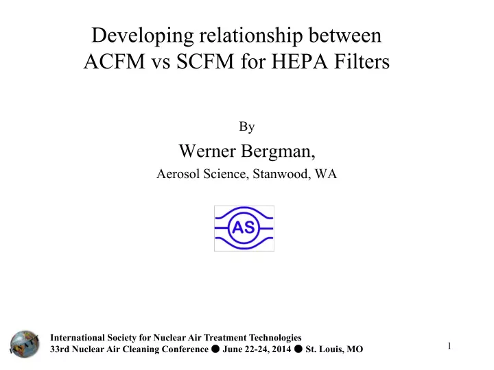 developing relationship between acfm vs scfm for hepa filters