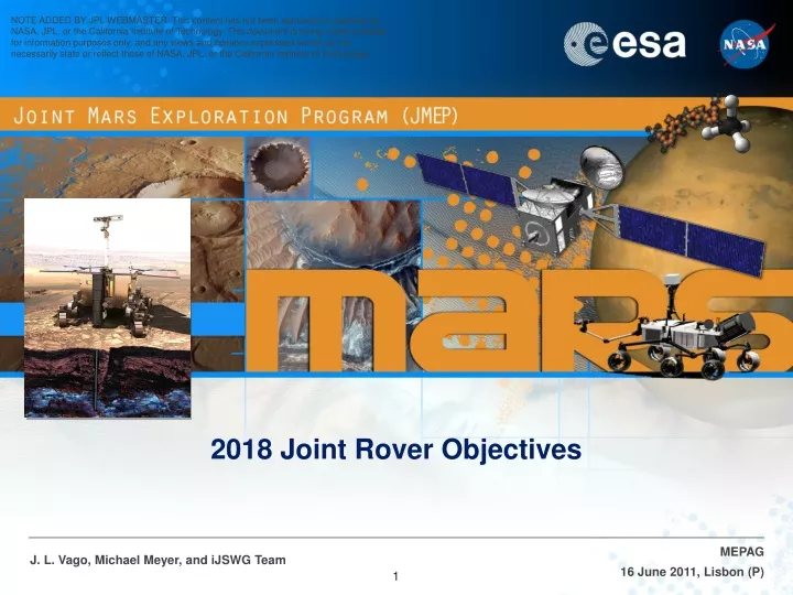 2018 joint rover objectives