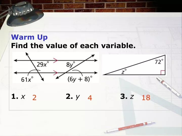 warm up find the value of each variable