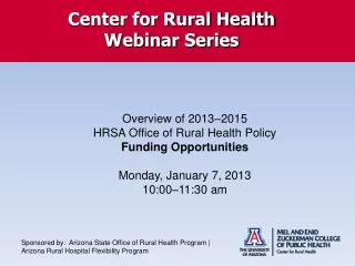 Center for Rural Health Webinar Series