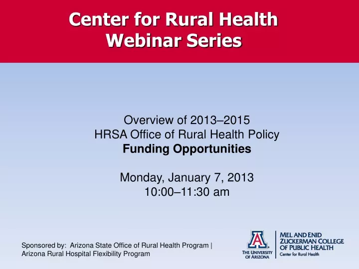 center for rural health webinar series