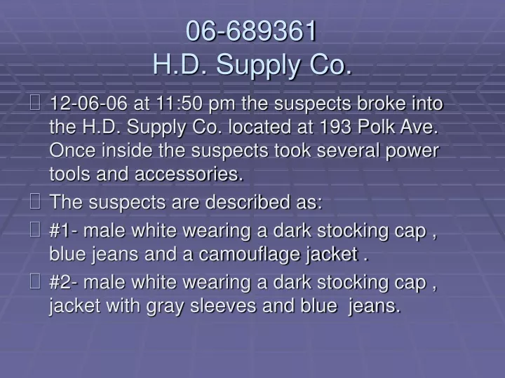 06 689361 h d supply co