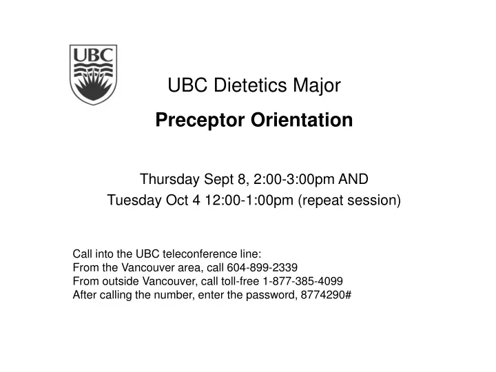 ubc dietetics major preceptor orientation