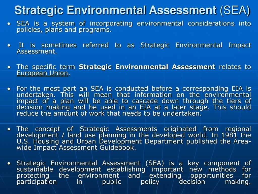 PPT - Strategic Environmental Assessment (SEA) PowerPoint Presentation ...