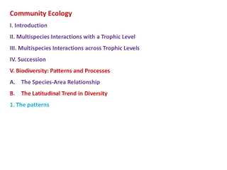Community Ecology I. Introduction II. Multispecies Interactions with a  Trophic  Level