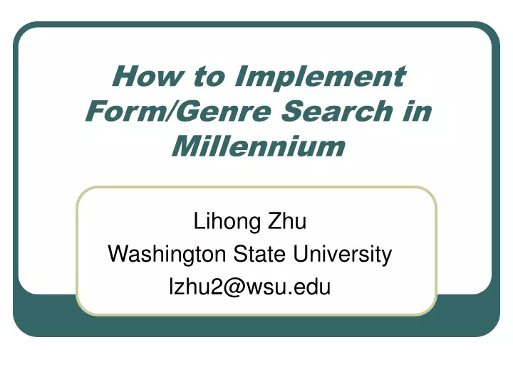 how to implement form genre search in millennium